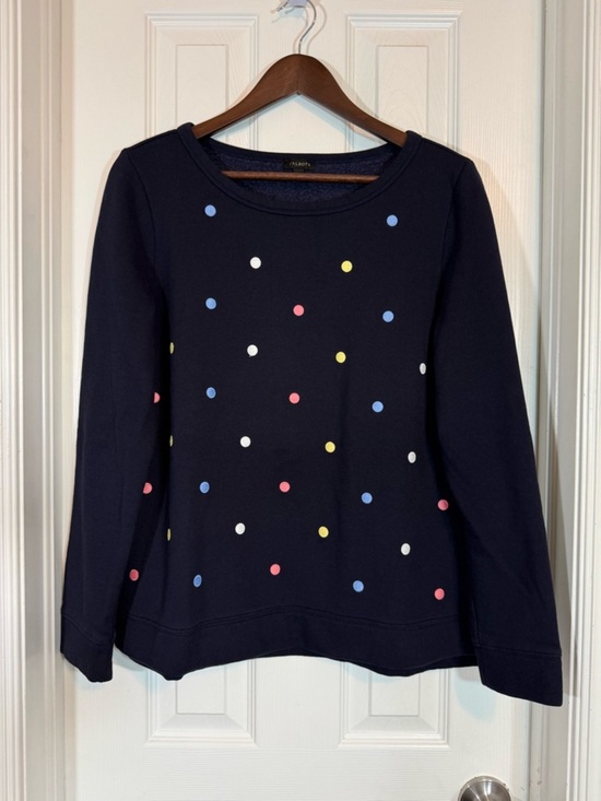 Talbots Tops - Talbots Navy Blue Multicolor Embroidered Polka Dot Crewneck Sweatshirt Size M